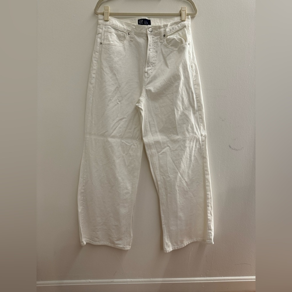 GAP Cream High Rise Wide-Leg Jeans (12)